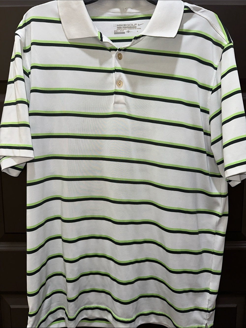 Nike White Polo with Green and Black Stripes